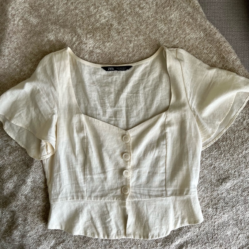 Zara linen button down crop size S
